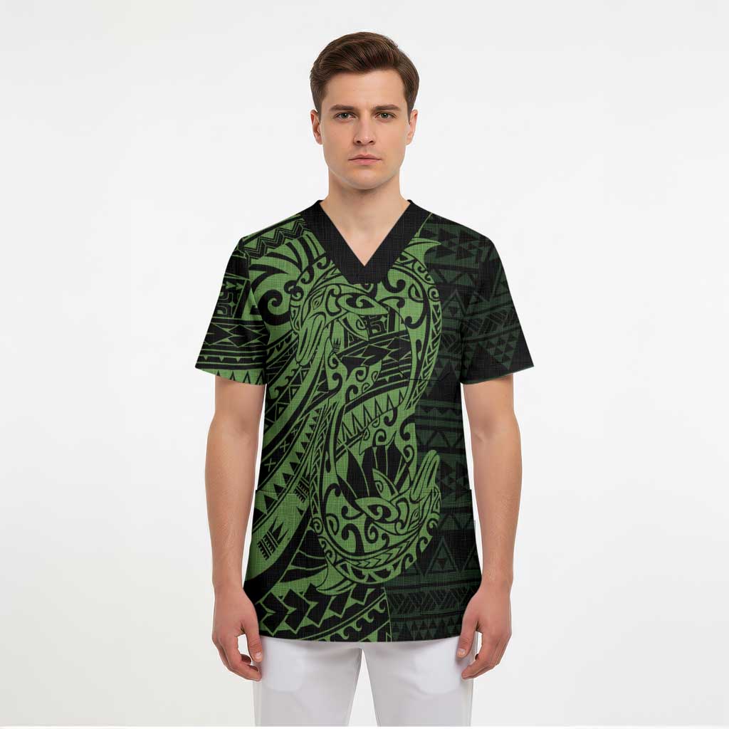 Green Couple Dolphins Maori Polynesian Style Scrub Top - Polynesian Pride