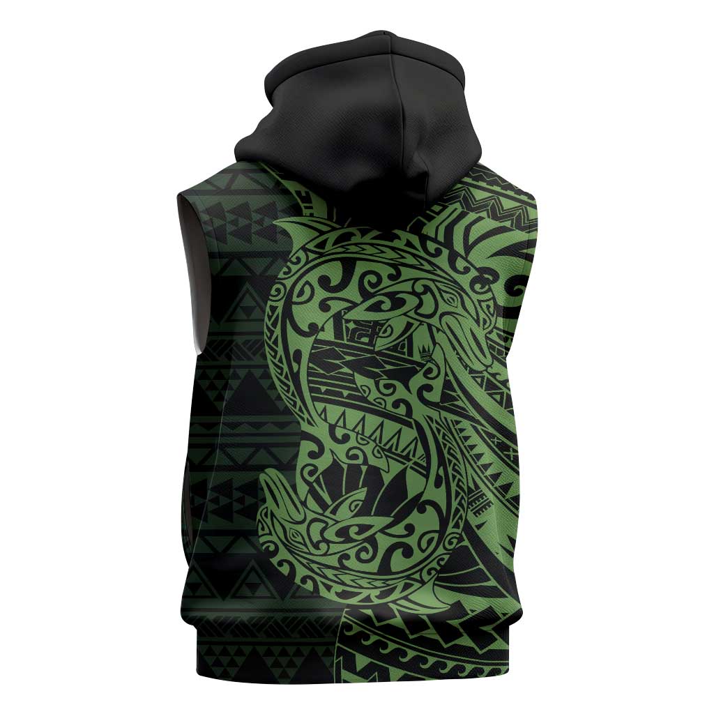 Green Couple Dolphins Maori Polynesian Style Sleeveless Hoodie - Polynesian Pride