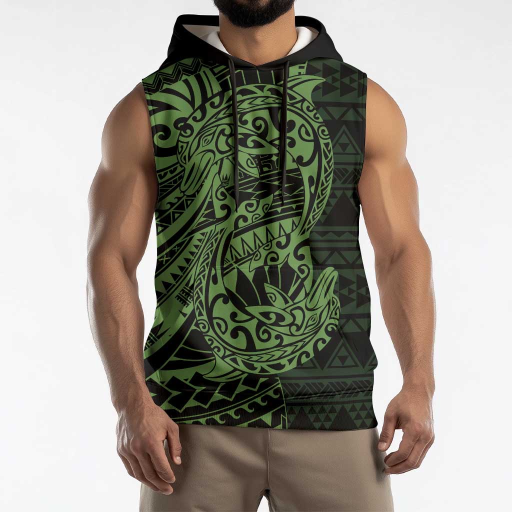 Green Couple Dolphins Maori Polynesian Style Sleeveless Hoodie - Polynesian Pride