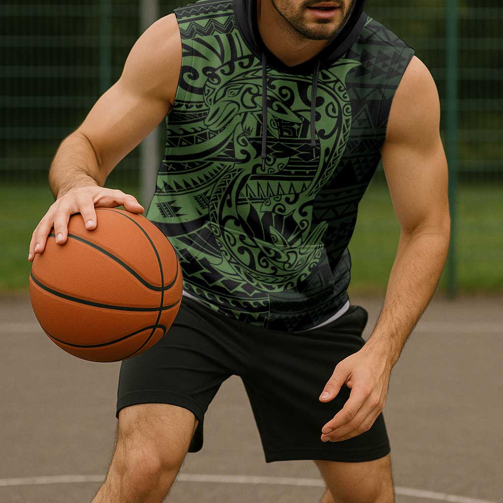 Green Couple Dolphins Maori Polynesian Style Sleeveless Hoodie - Polynesian Pride