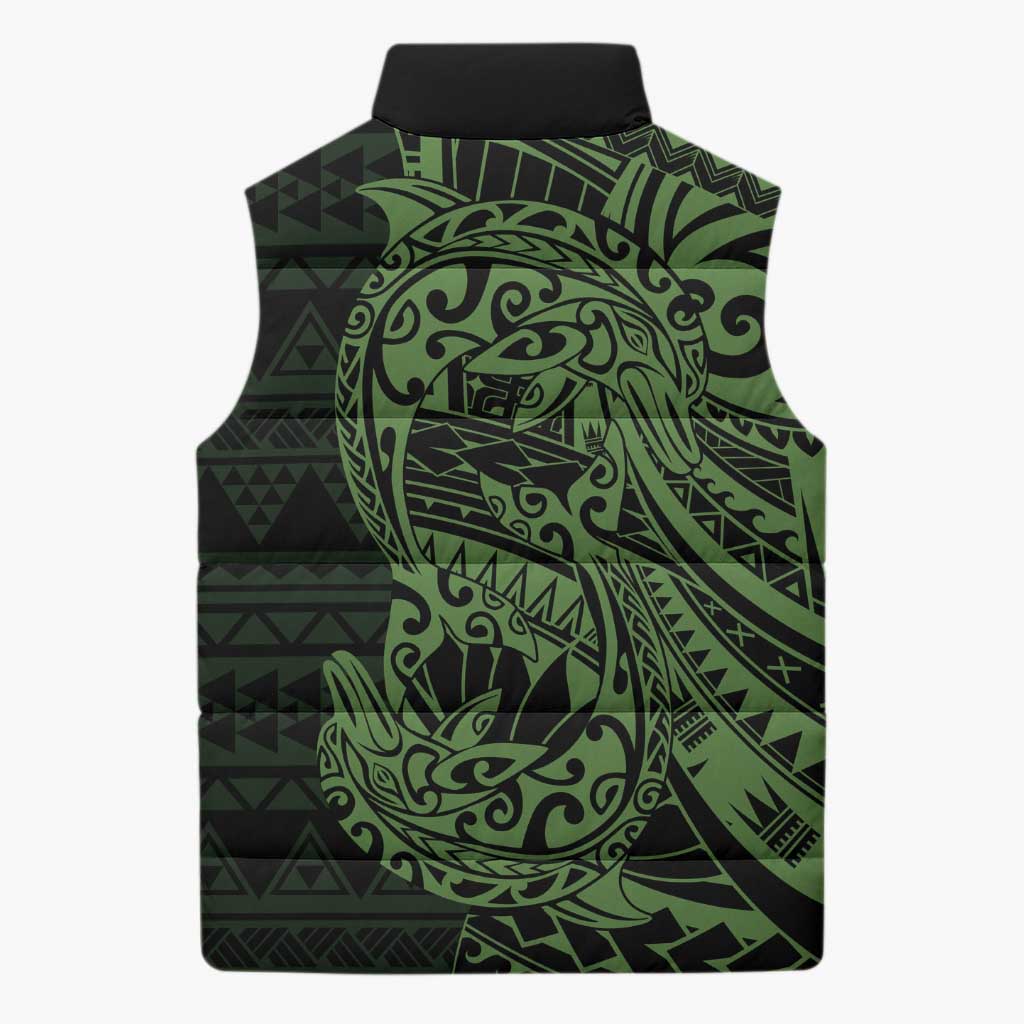 Green Couple Dolphins Maori Polynesian Style Sleeveless Puffer Jacket - Polynesian Pride
