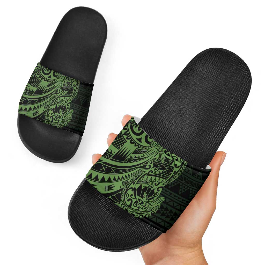 Green Couple Dolphins Maori Polynesian Style Slide Sandals - Polynesian Pride