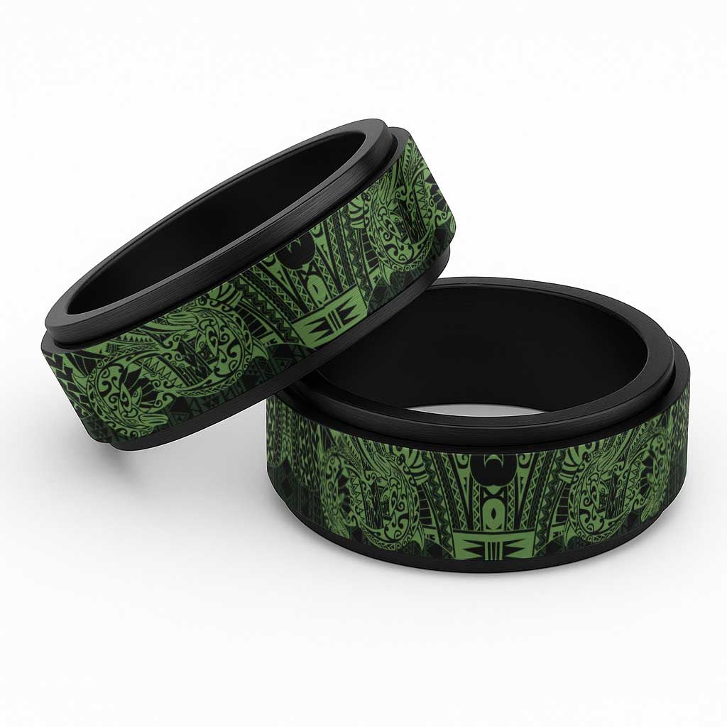 Green Couple Dolphins Maori Polynesian Style Spinner Ring - Polynesian Pride