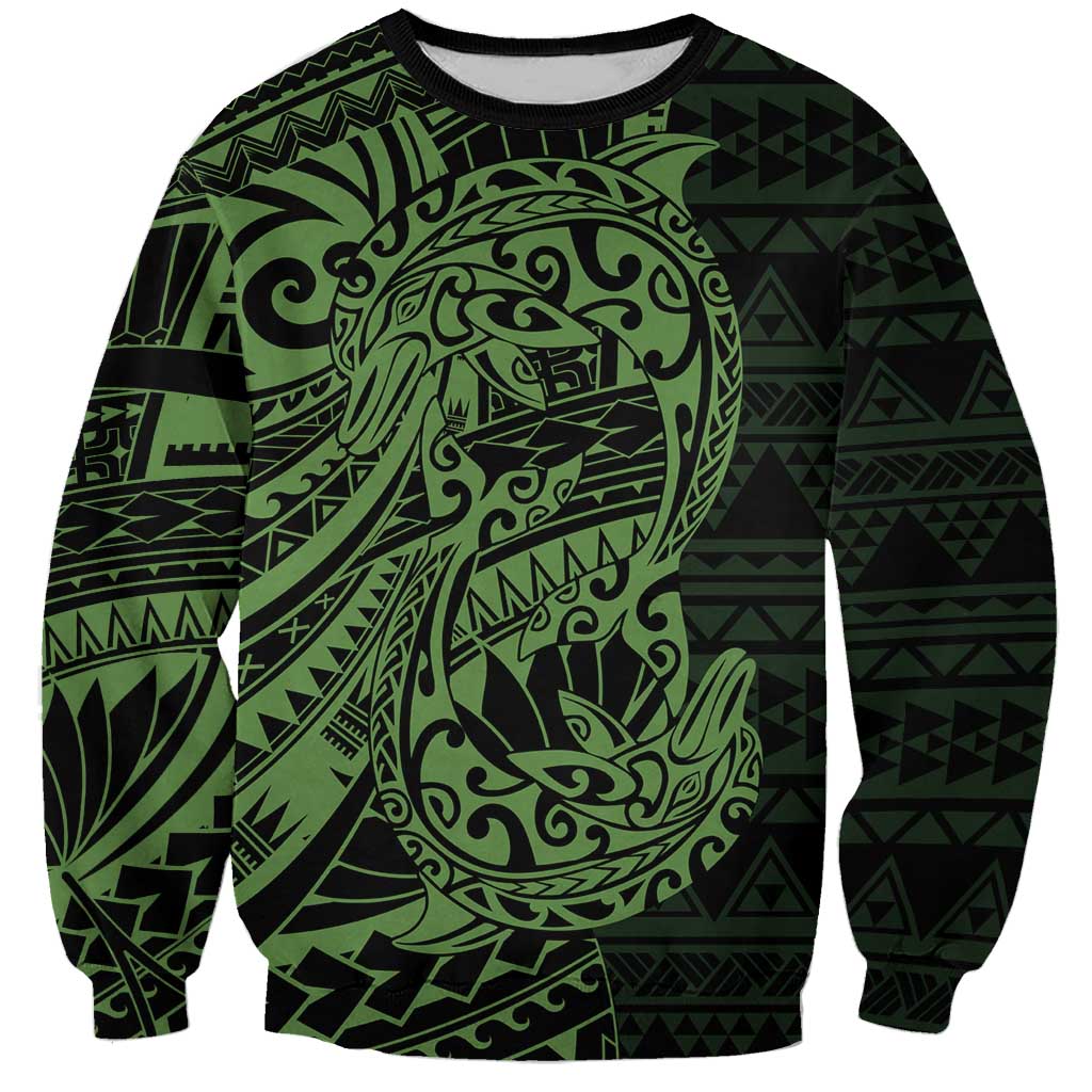 Green Couple Dolphins Maori Polynesian Style Sweatshirt LT9 Unisex Green - Polynesian Pride