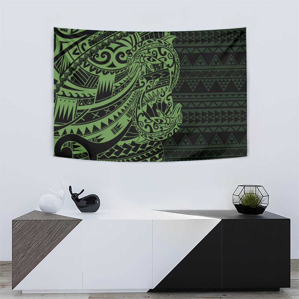 Green Couple Dolphins Maori Polynesian Style Tapestry