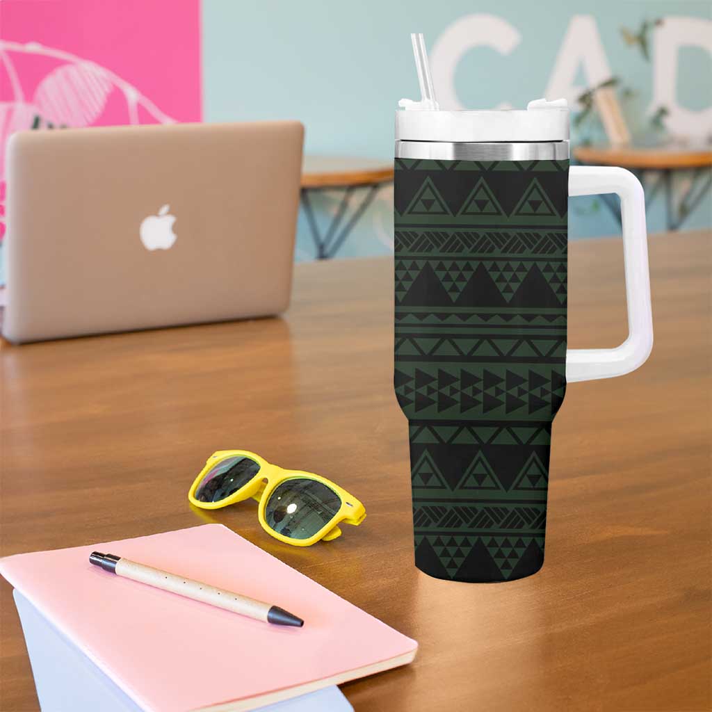 Green Couple Dolphins Maori Polynesian Style Tumbler With Handle LT9 - Polynesian Pride