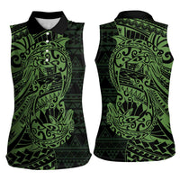 Green Couple Dolphins Maori Polynesian Style Women Sleeveless Polo Shirt
