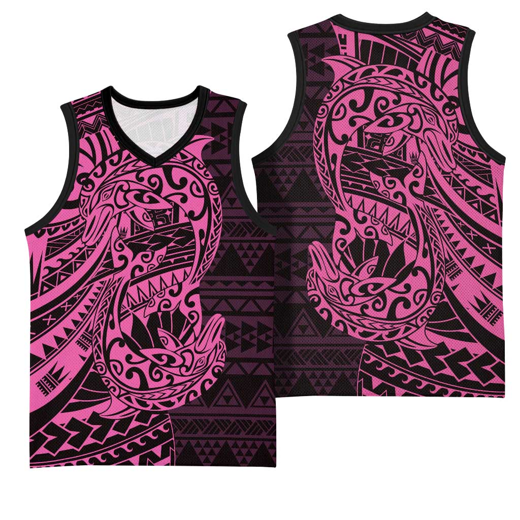 Pink Couple Dolphins Maori Polynesian Style Basketball Jersey - Polynesian Pride