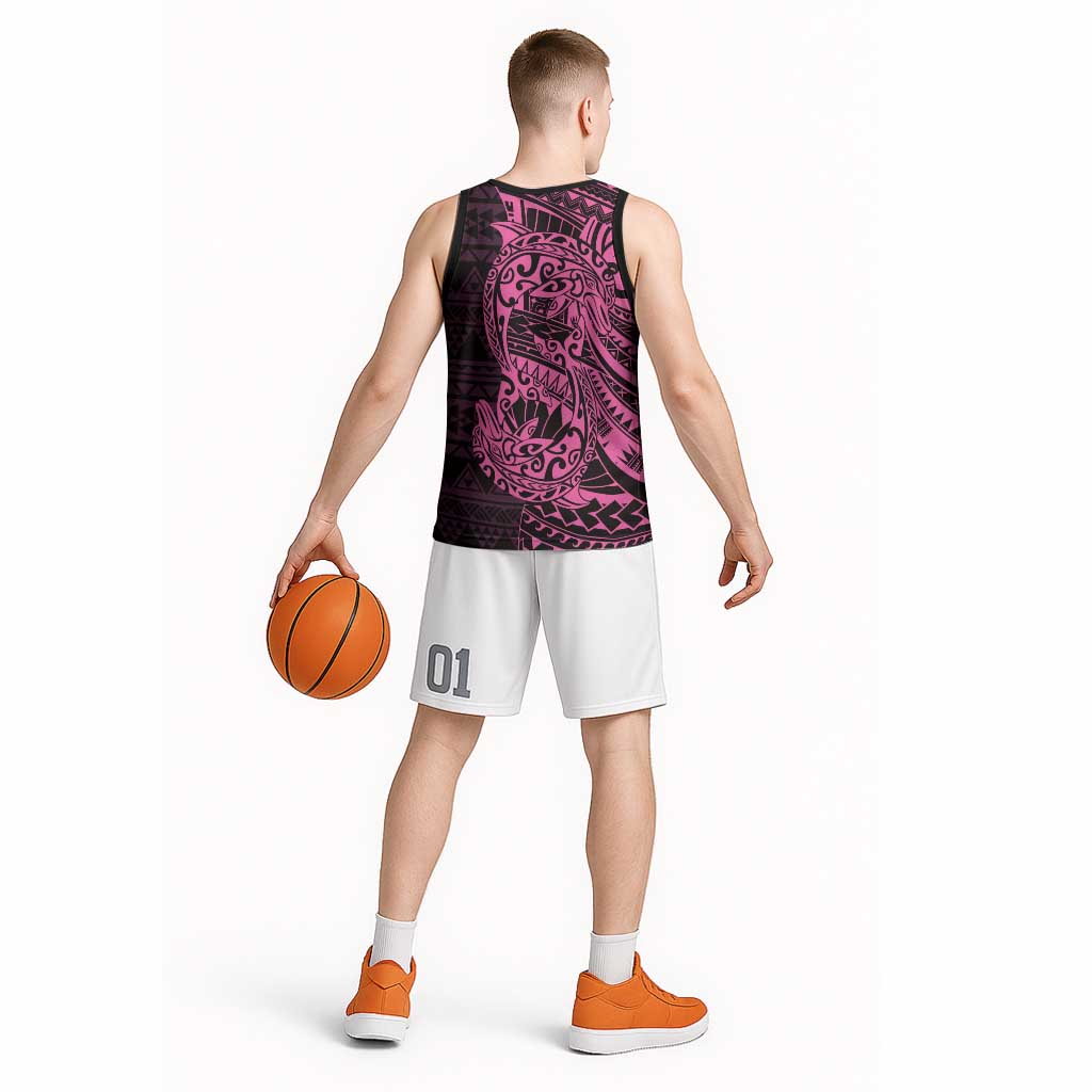 Pink Couple Dolphins Maori Polynesian Style Basketball Jersey - Polynesian Pride