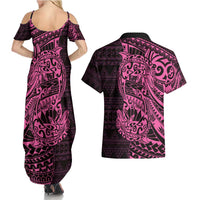 Pink Couple Dolphins Maori Polynesian Style Couples Matching Summer Maxi Dress and Hawaiian Shirt LT9 - Polynesian Pride