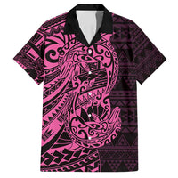 Pink Couple Dolphins Maori Polynesian Style Family Matching Long Sleeve Bodycon Dress and Hawaiian Shirt LT9 Dad's Shirt - Short Sleeve Pink - Polynesian Pride