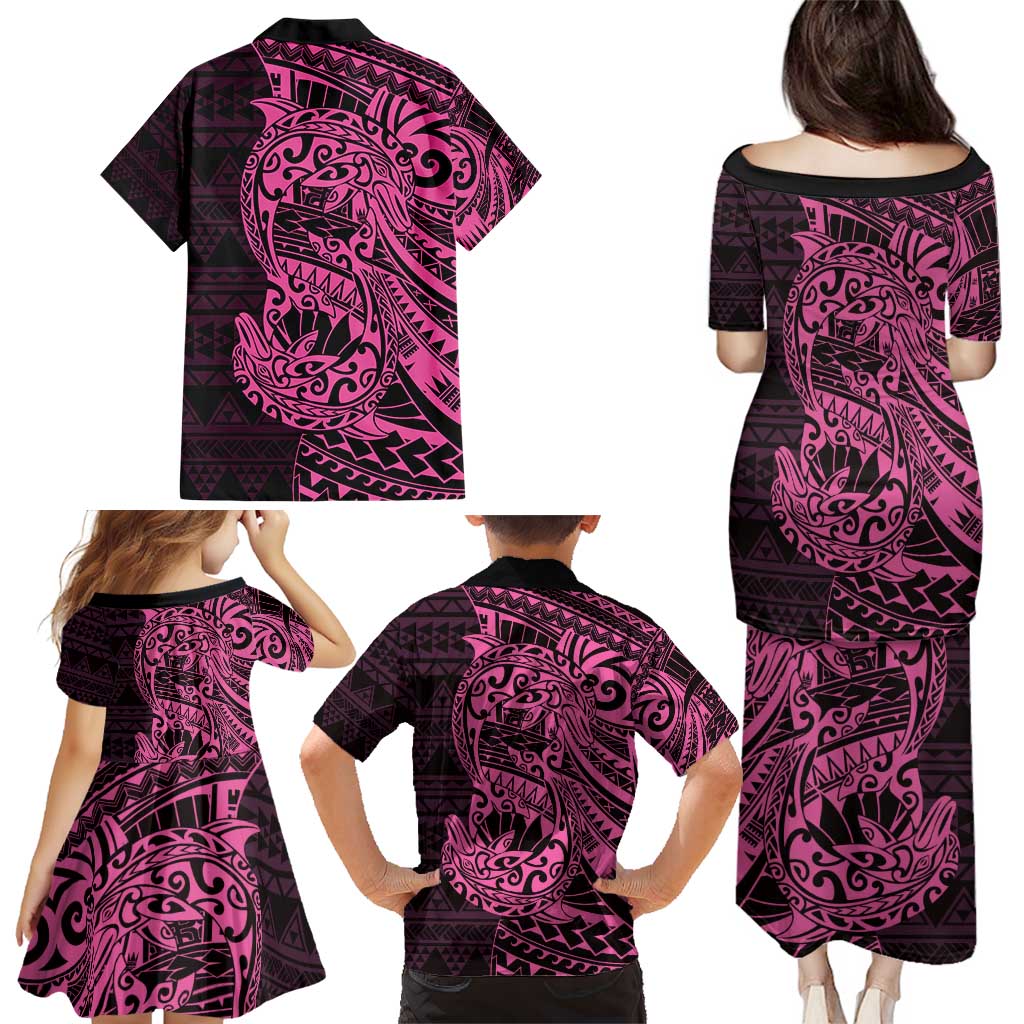 Pink Couple Dolphins Maori Polynesian Style Family Matching Puletasi and Hawaiian Shirt LT9 - Polynesian Pride