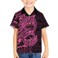 Pink Couple Dolphins Maori Polynesian Style Family Matching Puletasi and Hawaiian Shirt LT9 Son's Shirt Pink - Polynesian Pride