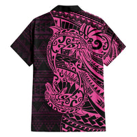 Pink Couple Dolphins Maori Polynesian Style Family Matching Short Sleeve Bodycon Dress and Hawaiian Shirt LT9 - Polynesian Pride