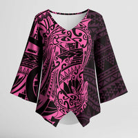 Pink Couple Dolphins Maori Polynesian Style Kimono Sleeve Blouse - Polynesian Pride