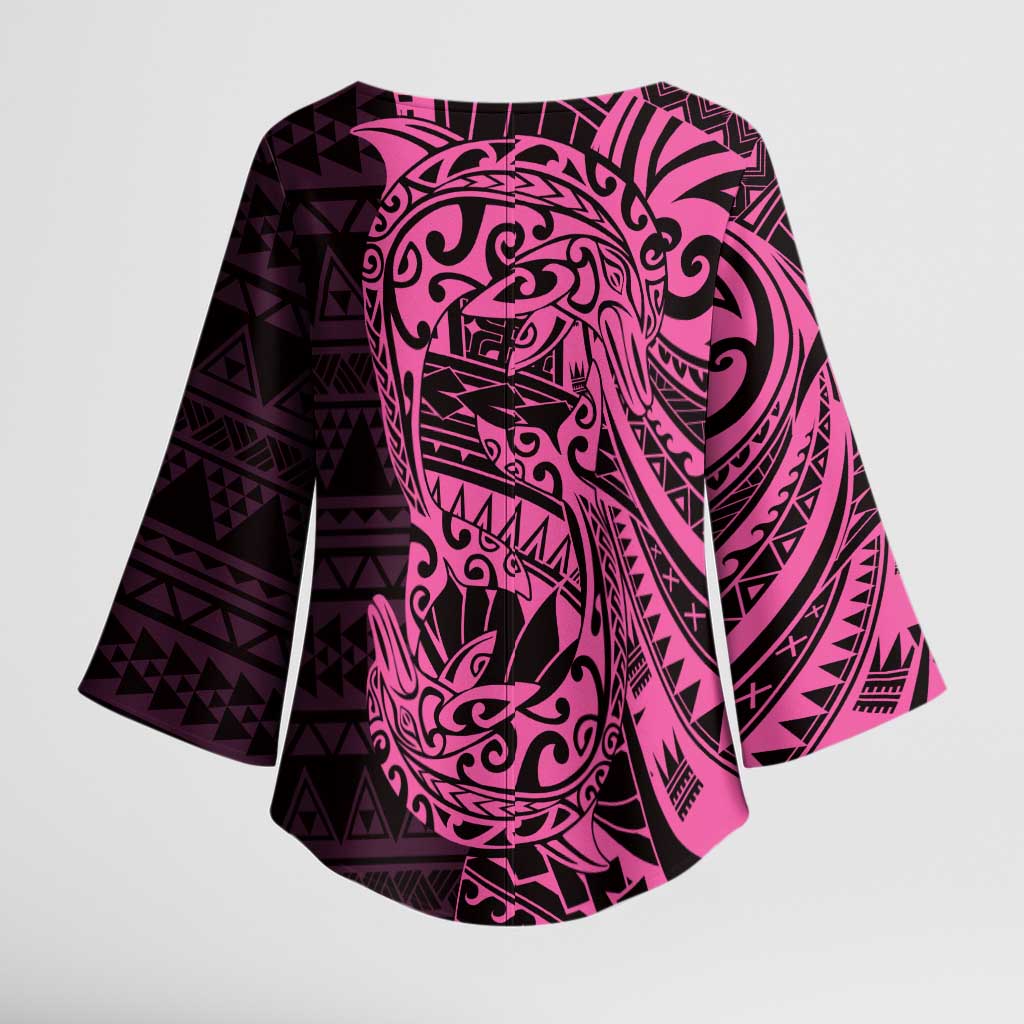 Pink Couple Dolphins Maori Polynesian Style Kimono Sleeve Blouse - Polynesian Pride
