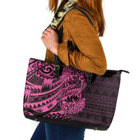 Pink Couple Dolphins Maori Polynesian Style Leather Tote Bag LT9 Pink - Polynesian Pride