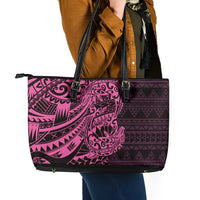 Pink Couple Dolphins Maori Polynesian Style Leather Tote Bag LT9 - Polynesian Pride