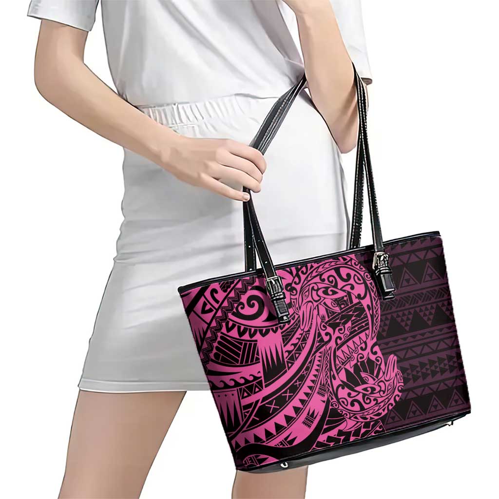 Pink Couple Dolphins Maori Polynesian Style Leather Tote Bag LT9 - Polynesian Pride