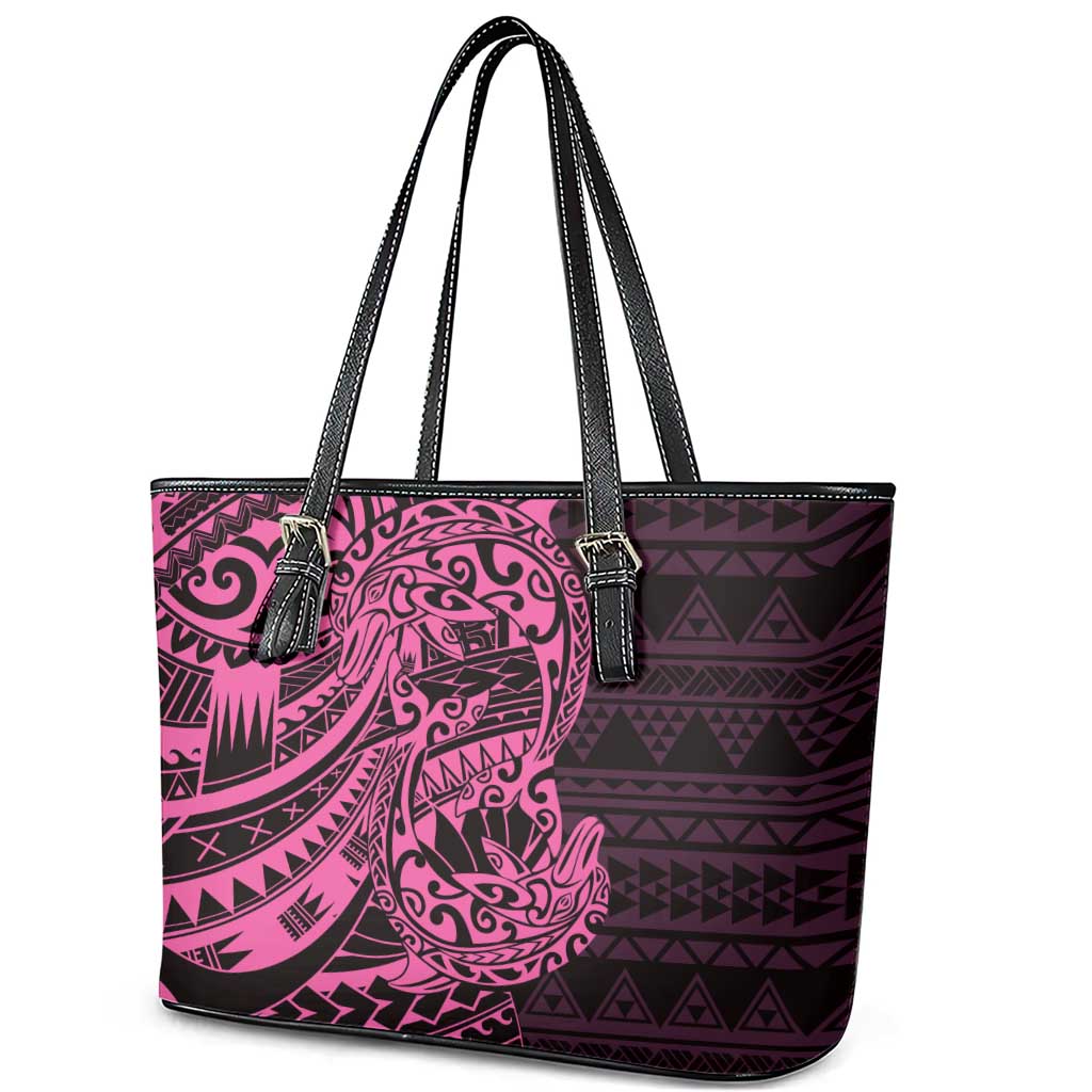 Pink Couple Dolphins Maori Polynesian Style Leather Tote Bag LT9 - Polynesian Pride