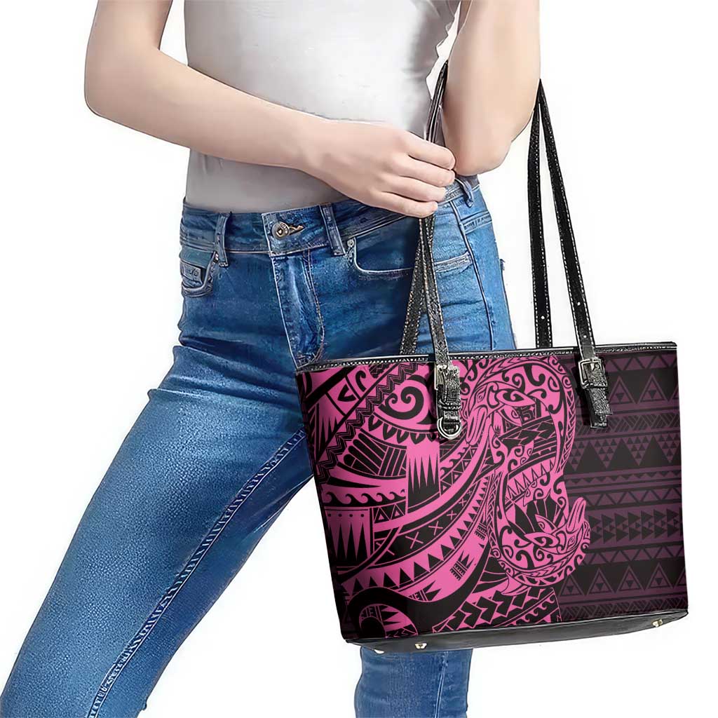 Pink Couple Dolphins Maori Polynesian Style Leather Tote Bag LT9 - Polynesian Pride