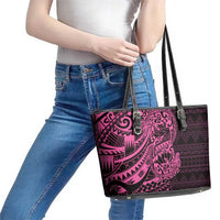 Pink Couple Dolphins Maori Polynesian Style Leather Tote Bag LT9 - Polynesian Pride
