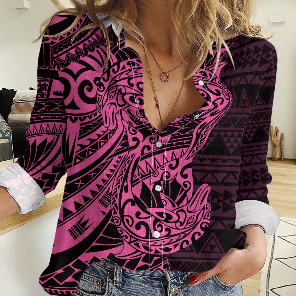 Pink Couple Dolphins Maori Polynesian Style Women Casual Shirt LT9 Female Pink - Polynesian Pride