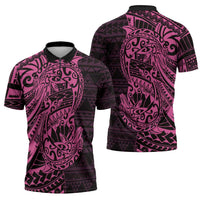 Pink Couple Dolphins Maori Polynesian Style Zipper Polo Shirt - Polynesian Pride