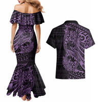 Purple Couple Dolphins Maori Polynesian Style Couples Matching Mermaid Dress and Hawaiian Shirt LT9 - Polynesian Pride