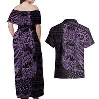 Purple Couple Dolphins Maori Polynesian Style Couples Matching Off Shoulder Maxi Dress and Hawaiian Shirt LT9 - Polynesian Pride