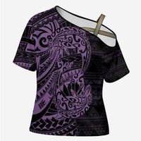 Purple Couple Dolphins Maori Polynesian Style Cross Shoulder Shirt - Polynesian Pride