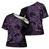 Purple Couple Dolphins Maori Polynesian Style Cross Shoulder Shirt - Polynesian Pride