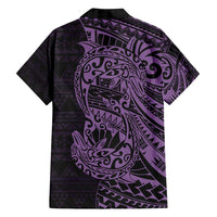 Purple Couple Dolphins Maori Polynesian Style Family Matching Off Shoulder Maxi Dress and Hawaiian Shirt