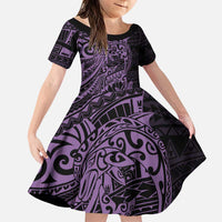 Purple Couple Dolphins Maori Polynesian Style Family Matching Puletasi and Hawaiian Shirt LT9 Daughter's Dress Purple - Polynesian Pride