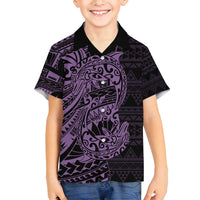 Purple Couple Dolphins Maori Polynesian Style Family Matching Puletasi and Hawaiian Shirt LT9 Son's Shirt Purple - Polynesian Pride
