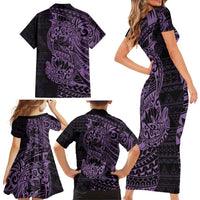 Purple Couple Dolphins Maori Polynesian Style Family Matching Short Sleeve Bodycon Dress and Hawaiian Shirt LT9 - Polynesian Pride
