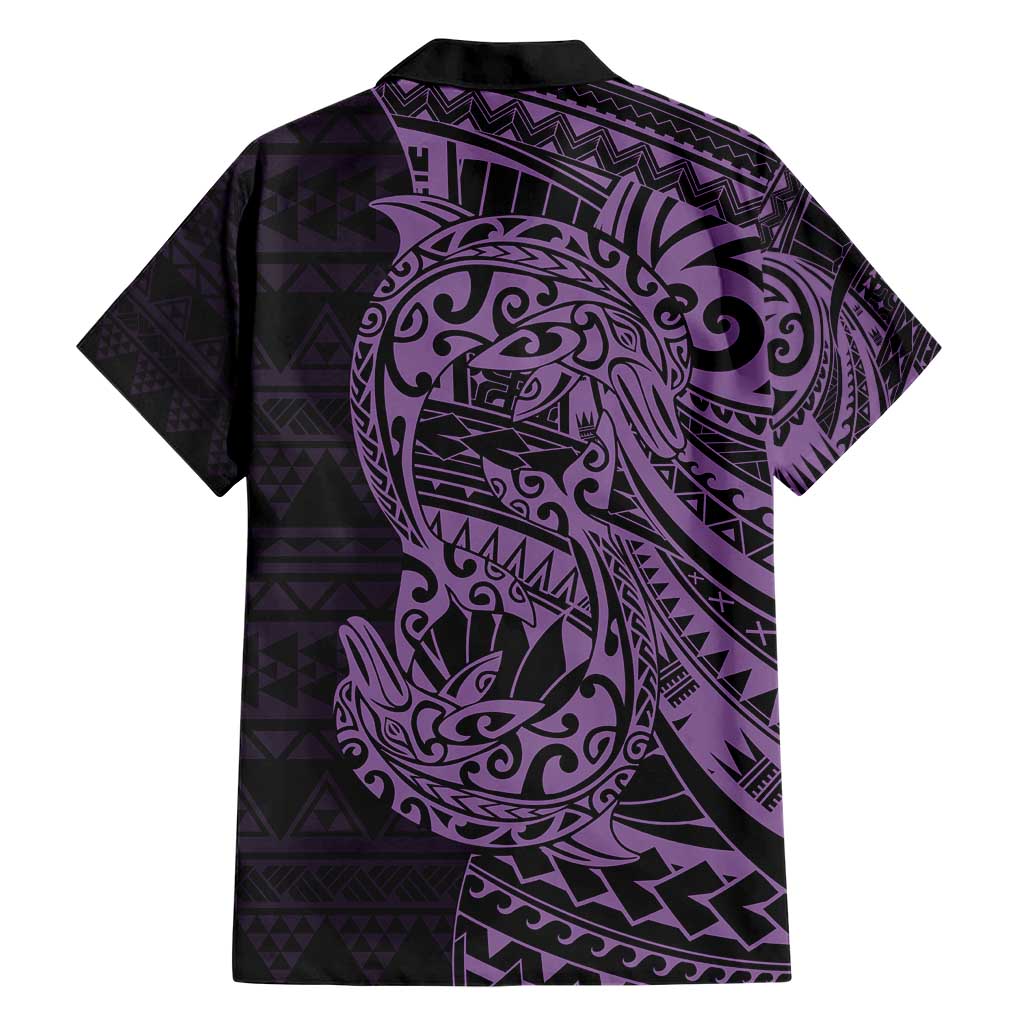 Purple Couple Dolphins Maori Polynesian Style Family Matching Short Sleeve Bodycon Dress and Hawaiian Shirt LT9 - Polynesian Pride