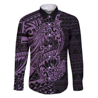 Purple Couple Dolphins Maori Polynesian Style Family Matching Short Sleeve Bodycon Dress and Hawaiian Shirt LT9 Dad's Shirt - Long Sleeve Purple - Polynesian Pride