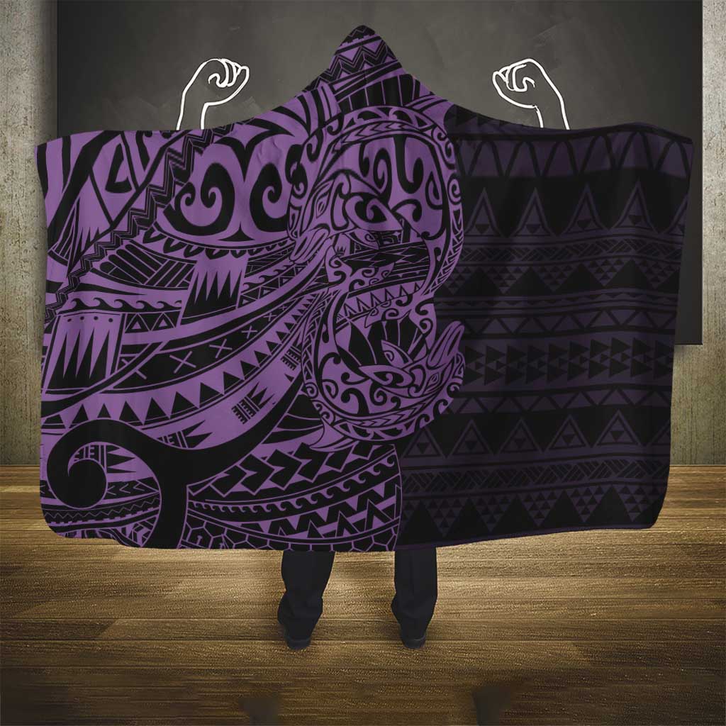 Purple Couple Dolphins Maori Polynesian Style Hooded Blanket