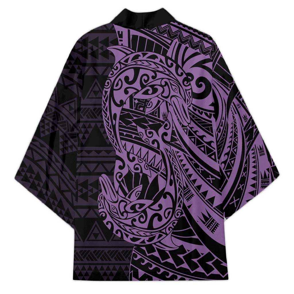 Purple Couple Dolphins Maori Polynesian Style Kimono - Polynesian Pride
