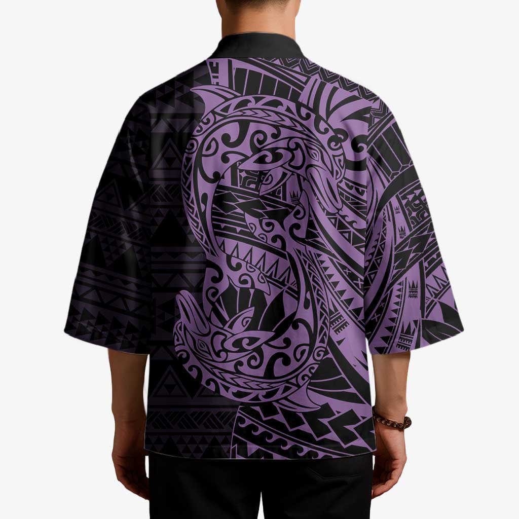 Purple Couple Dolphins Maori Polynesian Style Kimono - Polynesian Pride