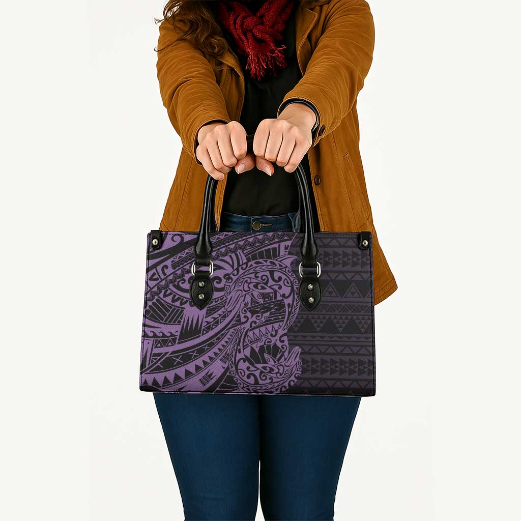 Purple Couple Dolphins Maori Polynesian Style Leather Bag - Polynesian Pride