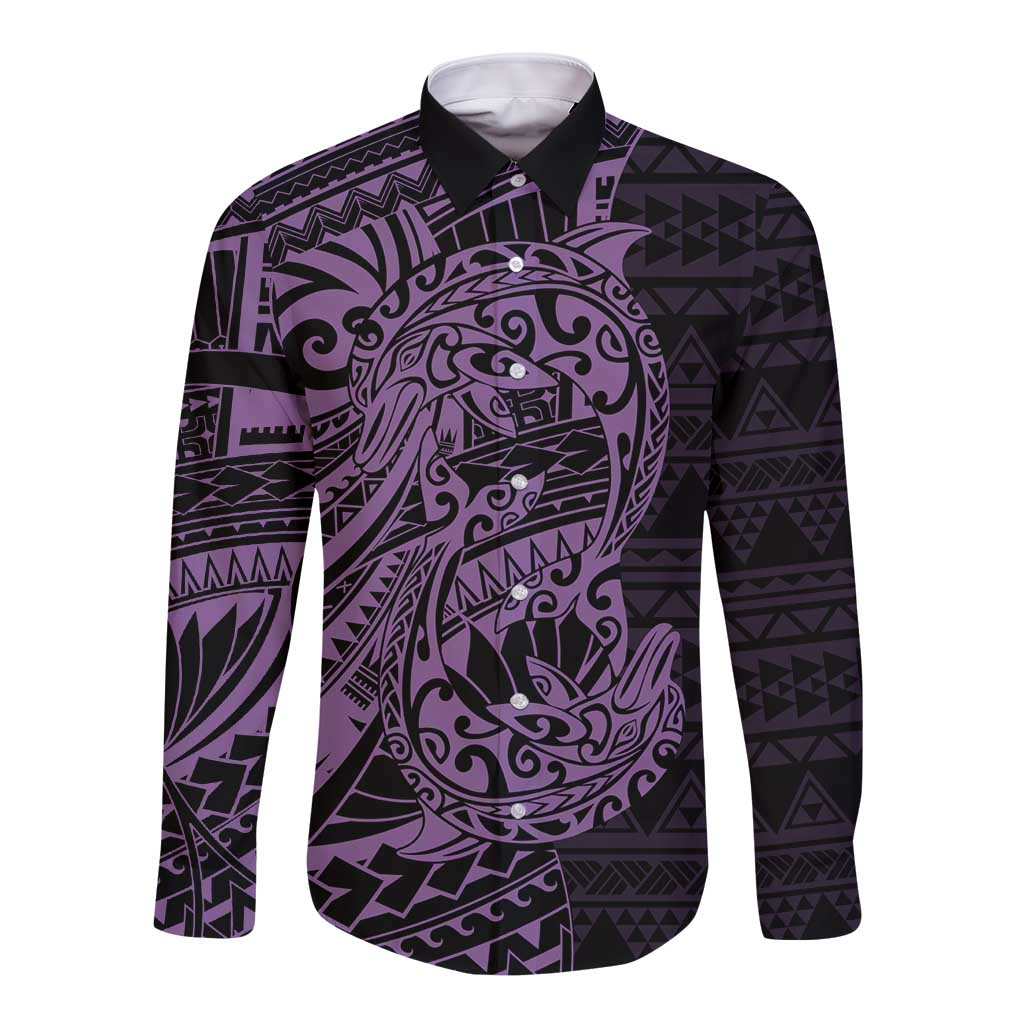 Purple Couple Dolphins Maori Polynesian Style Long Sleeve Button Shirt LT9 Unisex Purple - Polynesian Pride
