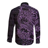 Purple Couple Dolphins Maori Polynesian Style Long Sleeve Button Shirt LT9 - Polynesian Pride