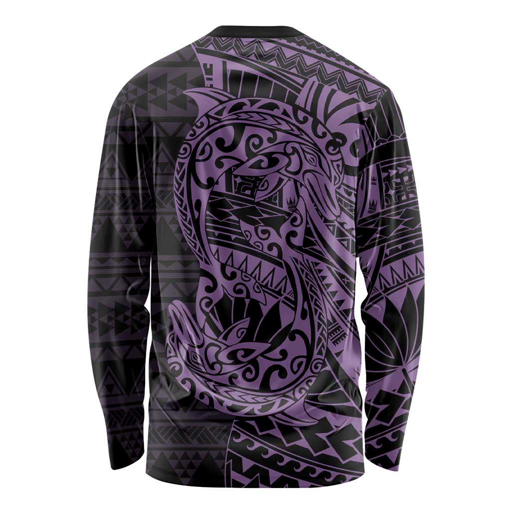 Purple Couple Dolphins Maori Polynesian Style Long Sleeve Shirt