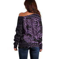 Purple Couple Dolphins Maori Polynesian Style Off Shoulder Sweater