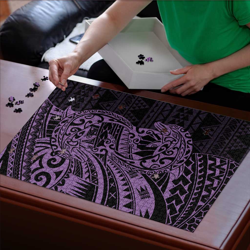 Purple Couple Dolphins Maori Polynesian Style Puzzle - Polynesian Pride