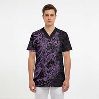 Purple Couple Dolphins Maori Polynesian Style Scrub Top - Polynesian Pride