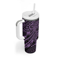 Purple Couple Dolphins Maori Polynesian Style Tumbler With Handle LT9 - Polynesian Pride