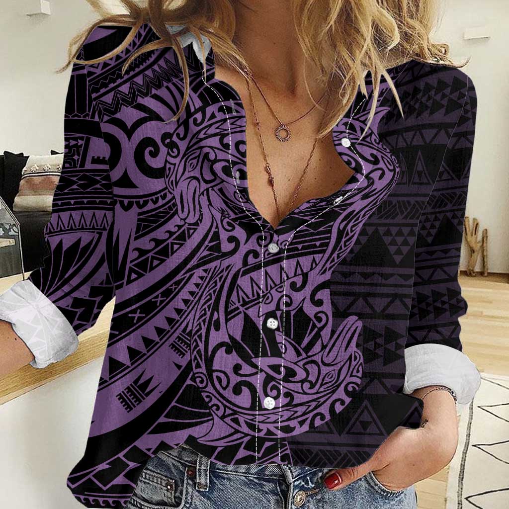 Purple Couple Dolphins Maori Polynesian Style Women Casual Shirt LT9 Female Purple - Polynesian Pride